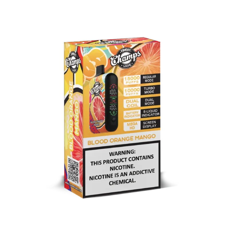 Champs Disposable Vape Blood Orange Mango - 10,000 to 15,000 Puffs, Dual Coil