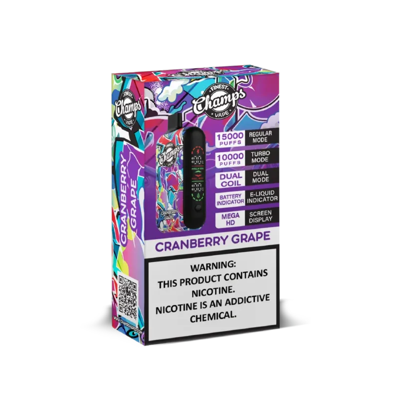 Champs Disposable Vape Cranberry Grape - 10,000 to 15,000 Puffs, Dual Coil