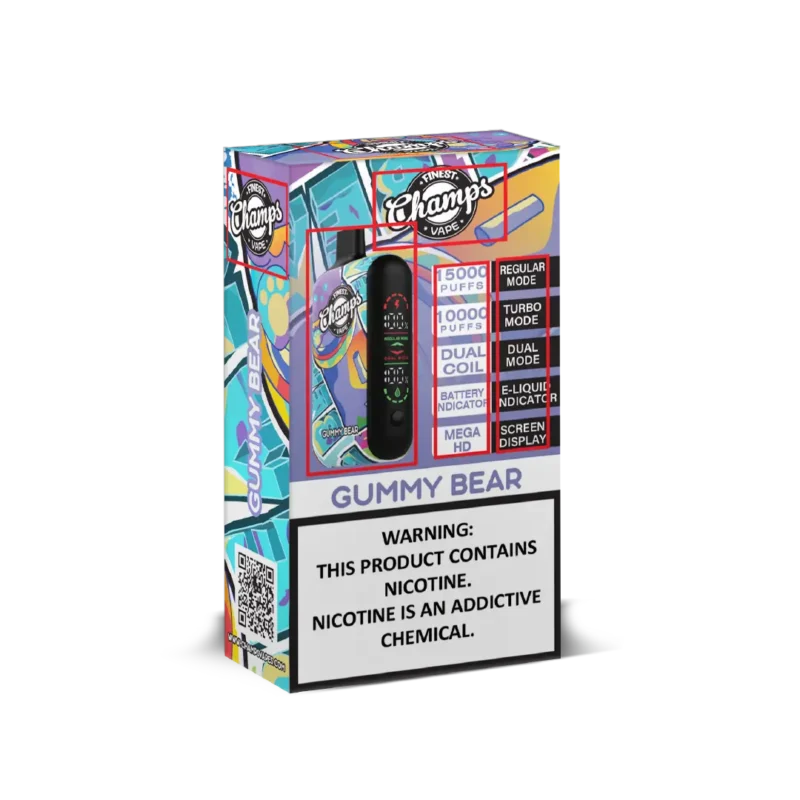 Champs Disposable Vape Gummy Bear - 10,000 to 15,000 Puffs, Dual Coil
