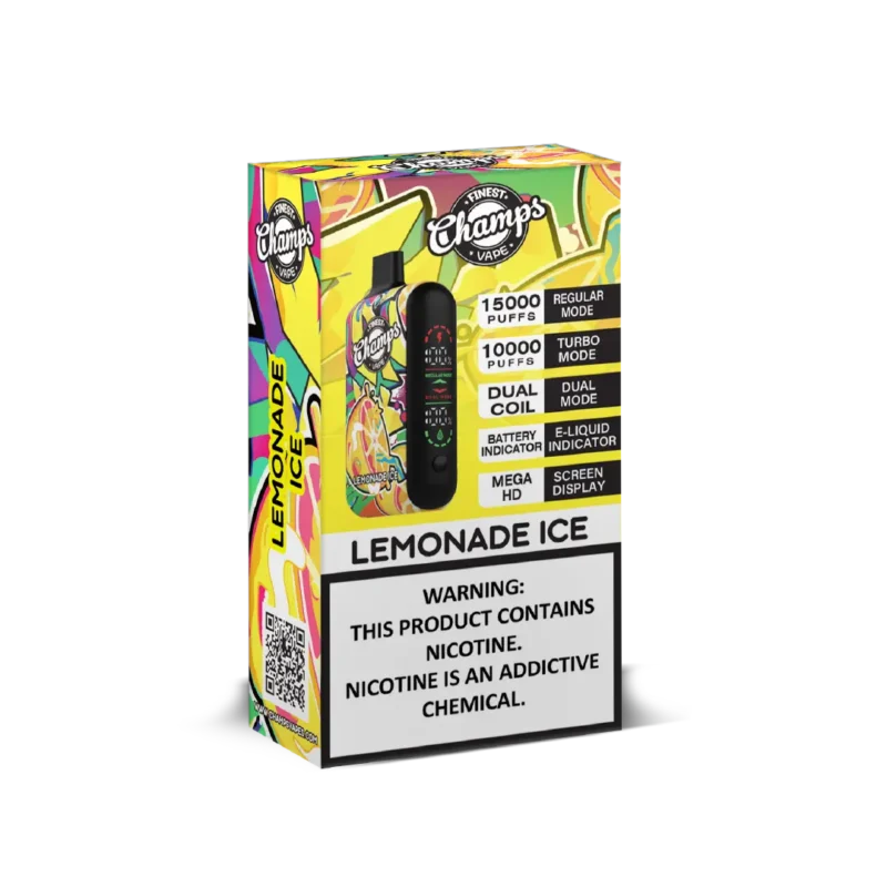 Champs Disposable Vape Lemonade Ice - 10,000 to 15,000 Puffs, Dual Coil