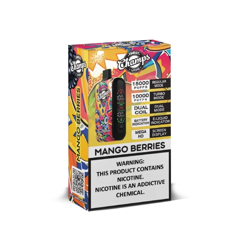 Champs Disposable Vape Mango Berries - 10,000 to 15,000 Puffs, Dual Coil
