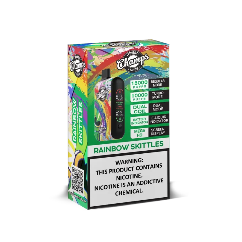 Champs Disposable Vape Rainbow Skittles - 10,000 to 15,000 Puffs, Dual Coil