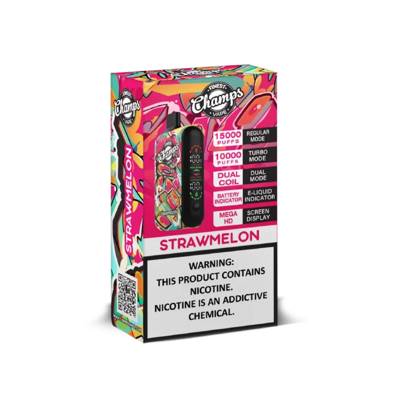 Champs Vape Strawmelon Disposable Device - 10,000 to 15,000 Puffs, Dual Coil