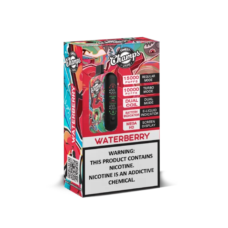 Champs Vape Waterberry Disposable Device - 10,000 to 15,000 Puffs, Dual Coil